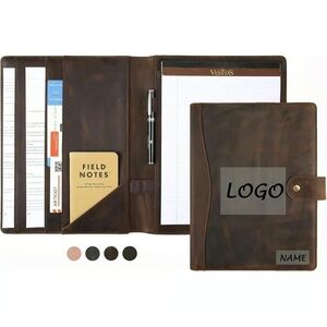Non-Custom Dark Khaki Leather Portfolio - A4 Organizer for Men & Women